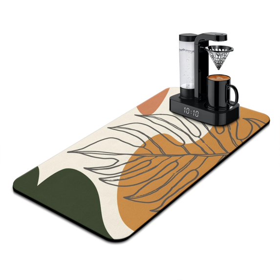 Washable Rubber Boho Style Vintage Floral Dish Drying Mats for Kitchen Counter Home Large Coffee Bar Pad Accessories and Decor for Utensils Stemware 17''x31.5''