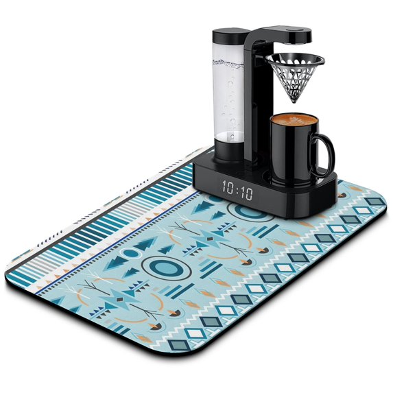 Washable Rubber Botanical Leaves Vintage Floral Dish Drying Mats for Kitchen Counter Home Large Coffee Bar Pad Accessories and Decor for Utensils Stemware 19.5''x12''