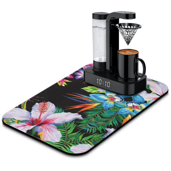 Washable Rubber Colorful Floral Dish Drying Mats for Kitchen Counter Home Large Coffee Bar Pad Accessories and Decor for Utensils Stemware 19.5''x12''