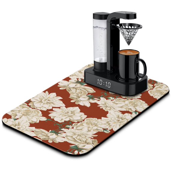 Washable Rubber Colorful Floral Dish Drying Mats for Kitchen Counter Home Large Coffee Bar Pad Accessories and Decor for Utensils Stemware 19.5''x12''