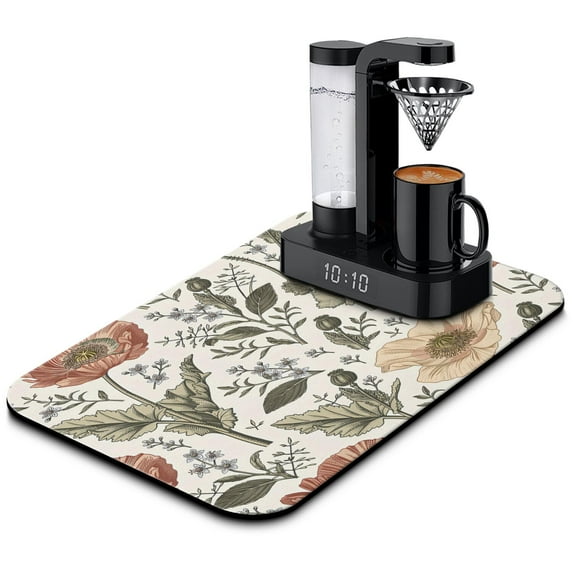 Washable Rubber Colorful Floral Dish Drying Mats for Kitchen Counter Home Large Coffee Bar Pad Accessories and Decor for Utensils Stemware 19.5''x12''