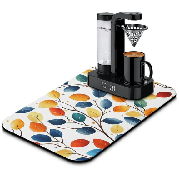 Washable Rubber Colorful Floral Dish Drying Mats for Kitchen Counter Home Large Coffee Bar Pad Accessories and Decor for Utensils Stemware 19.5''x12''