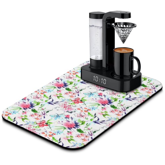 Washable Rubber Colorful Floral Dish Drying Mats for Kitchen Counter Home Large Coffee Bar Pad Accessories and Decor for Utensils Stemware 19.5''x12''