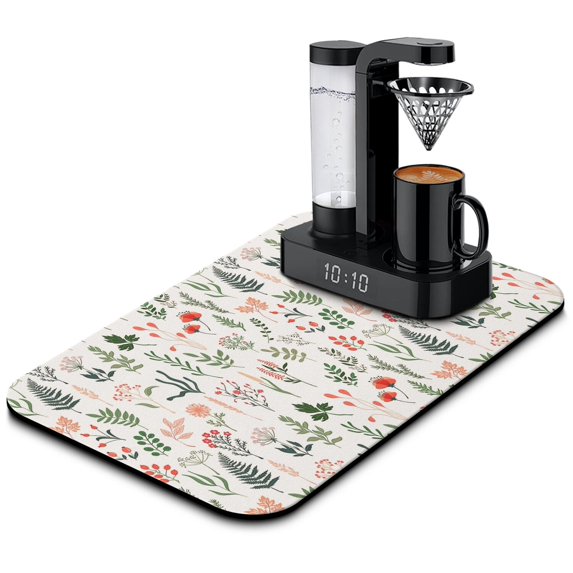 Washable Rubber Colorful Floral Dish Drying Mats for Kitchen Counter Home Large Coffee Bar Pad Accessories and Decor for Utensils Stemware 19.5''x12''