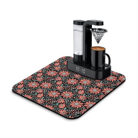 Washable Rubber Daisy Cute Floral Dish Drying Mats for Kitchen Counter Home Large Coffee Bar Pad Accessories and Decor for Utensils Stemware 16''x18''
