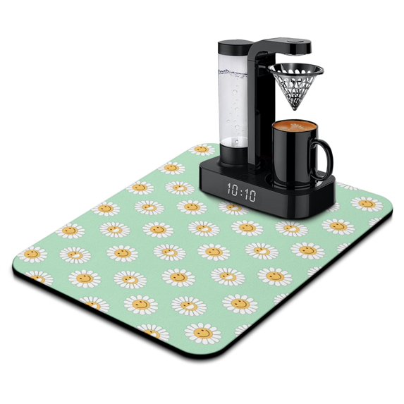Washable Rubber Daisy Cute Floral Dish Drying Mats for Kitchen Counter Home Large Coffee Bar Pad Accessories and Decor for Utensils Stemware 18''x24''