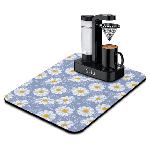 Washable Rubber Daisy Cute Floral Dish Drying Mats for Kitchen Counter Home Large Coffee Bar Pad Accessories and Decor for Utensils Stemware 18''x24''