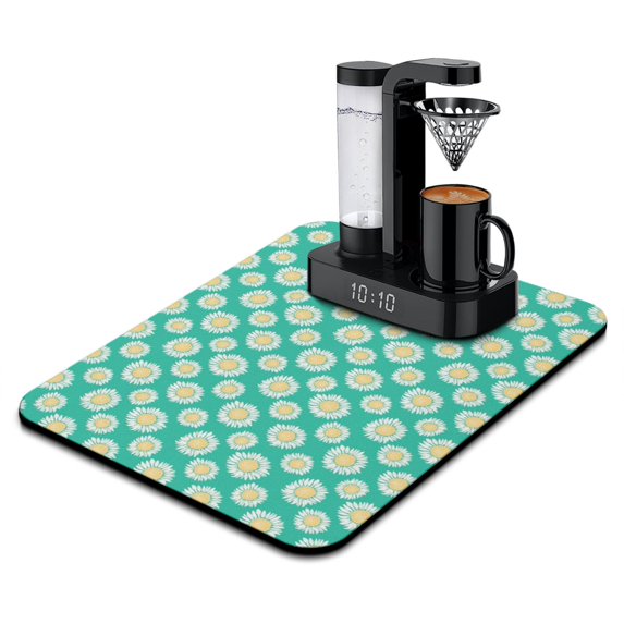 Washable Rubber Daisy Cute Floral Dish Drying Mats for Kitchen Counter Home Large Coffee Bar Pad Accessories and Decor for Utensils Stemware 18''x24''