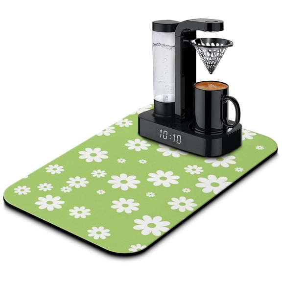 Washable Rubber Daisy Cute Floral Dish Drying Mats for Kitchen Counter Home Large Coffee Bar Pad Accessories and Decor for Utensils Stemware 19.5''x12''