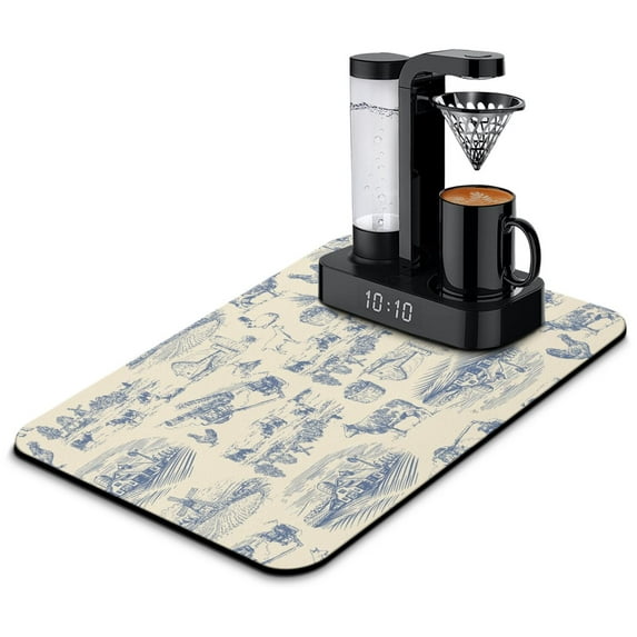 Washable Rubber Farmhouse Vintage Dish Drying Mats for Kitchen Counter Home Large Coffee Bar Pad Accessories and Decor for Utensils Stemware 23.5''x15.5''