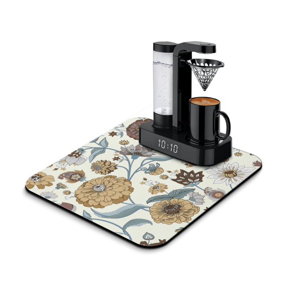 Washable Rubber Multicolored Floral Dish Drying Mats for Kitchen Counter Home Large Coffee Bar Pad Accessories and Decor for Utensils Stemware 16''x18''
