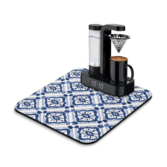 Washable Rubber Multicolored Floral Dish Drying Mats for Kitchen Counter Home Large Coffee Bar Pad Accessories and Decor for Utensils Stemware 16''x18''
