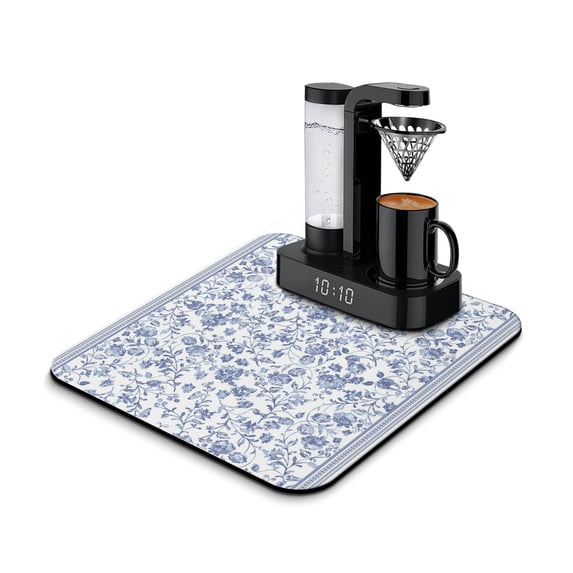 Washable Rubber Multicolored Floral Dish Drying Mats for Kitchen Counter Home Large Coffee Bar Pad Accessories and Decor for Utensils Stemware 16''x18''