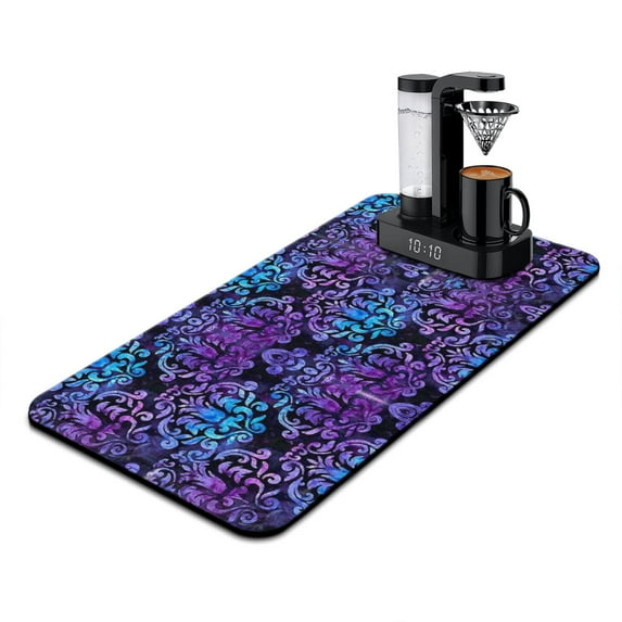 Washable Rubber Multicolored Floral Dish Drying Mats for Kitchen Counter Home Large Coffee Bar Pad Accessories and Decor for Utensils Stemware 17''x31.5''