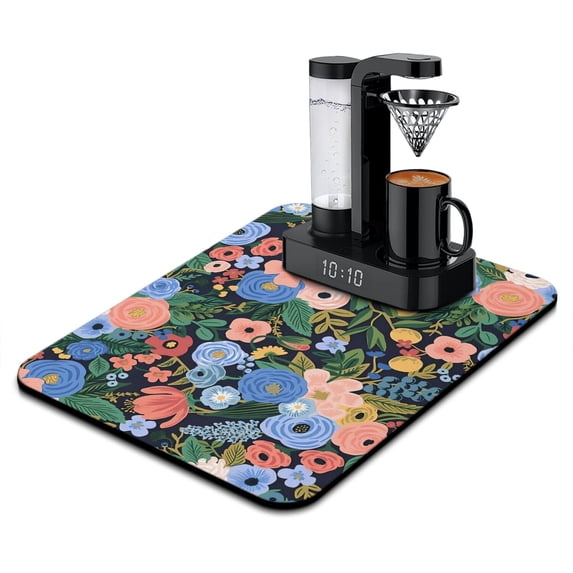 Washable Rubber Multicolored Floral Dish Drying Mats for Kitchen Counter Home Large Coffee Bar Pad Accessories and Decor for Utensils Stemware 18''x24''
