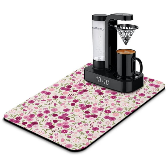 Washable Rubber Pioneer Colorful Floral Dish Drying Mats for Kitchen Counter Home Large Coffee Bar Pad Accessories and Decor for Utensils Stemware 23.5''x15.5''
