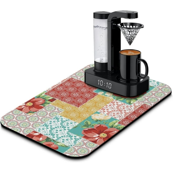Washable Rubber Pioneer Dish Drying Mats For Kitchen Counter Home Large Coffee Bar Pad Accessories And Decor For Utensils Stemware (16''x18'')