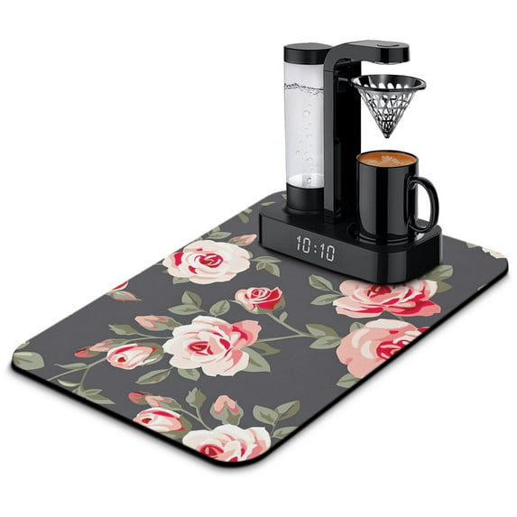 Washable Rubber Pioneer Dish Drying Mats for Kitchen Counter Home Large Coffee Bar Pad Accessories and Decor for Utensils Stemware 23.5''x15.5''