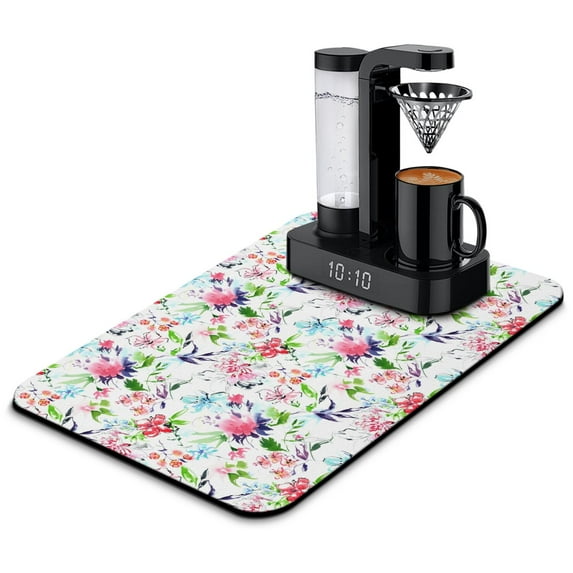 Washable Rubber Pioneer Dish Drying Mats for Kitchen Counter Home Large Coffee Bar Pad Accessories and Decor for Utensils Stemware 23.5''x15.5''