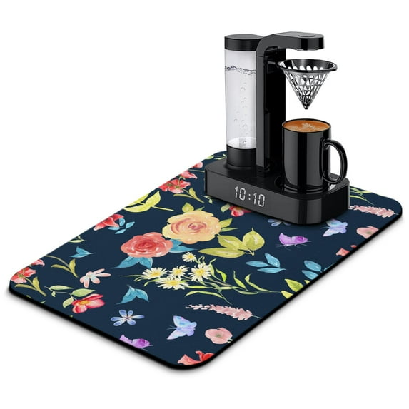 Washable Rubber Pioneer Dish Drying Mats for Kitchen Counter Home Large Coffee Bar Pad Accessories and Decor for Utensils Stemware 23.5''x15.5''