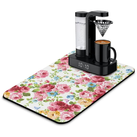 Washable Rubber Pioneer Dish Drying Mats for Kitchen Counter Home Large Coffee Bar Pad Accessories and Decor for Utensils Stemware 23.5''x15.5''
