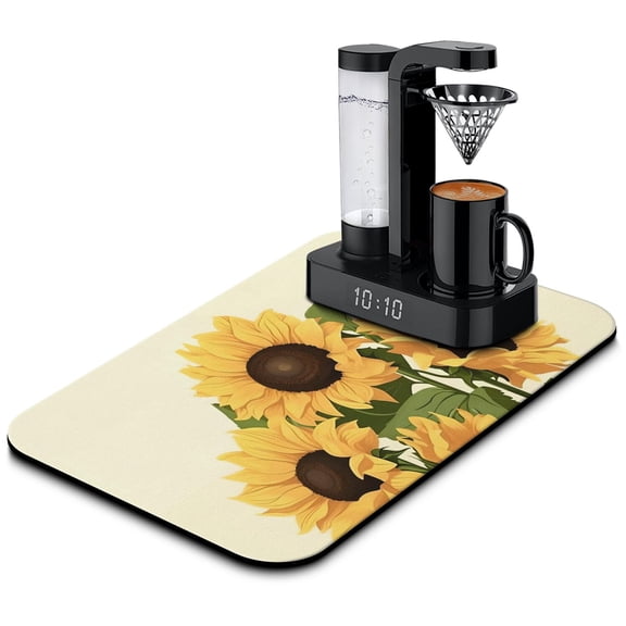 Washable Rubber Sunflower Cute Floral Dish Drying Mats for Kitchen Counter Home Large Coffee Bar Pad Accessories and Decor for Utensils Stemware 19.5''x12''