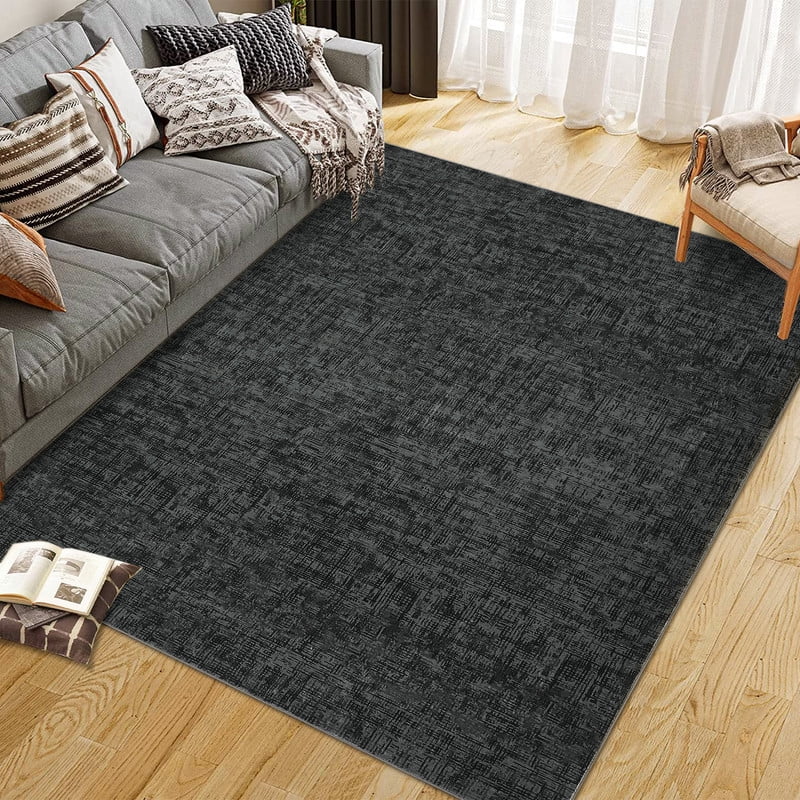 Washable Rug 10x13 for Living Room Modern Abstract Area Rug Non-Slip Large Contemporary Bedroom Carpet Stain Resistant Aesthetic Accent Floor Carpet for Home, Black