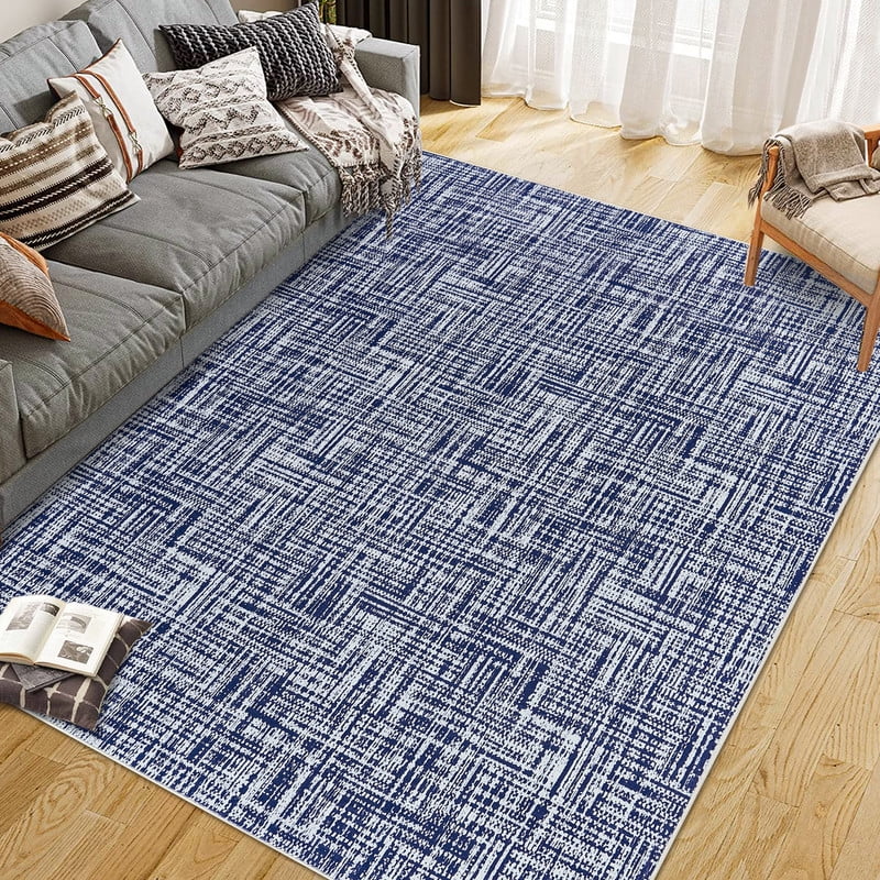 Washable Rug 10x13 for Living Room Modern Abstract Area Rug Non-Slip Large Foldable Stain Resistant Aesthetic Accent Floor Carpet for Home Office, Blue