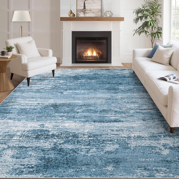 Washable Rug 5x7 Area Rugs for Living Room: Neutral Soft Rug Abstract Non Slip Low Pile Modern Carpet for Bedroom Kitchen Nursery Office Dining Room Indoor (Darkblue, 5'x7')