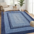 thumbnail image 1 of Washable Rug 5x7 Boho Rug Modern Geometric Floor Carpet Indoor Throw Floor Cover Braided Print Dining Room Rugs Non Slip Farmhouse Rug Rustic Bohemian Carpet for Living Room Bedroom, Navy, 1 of 9