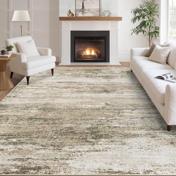 Washable Rug 6x9 Area Rugs for Living Room: Neutral Soft Rug Abstract Non Slip Low Pile Modern Carpet for Bedroom Kitchen Nursery Office Dining Room Indoor (Brown, 6'x9')