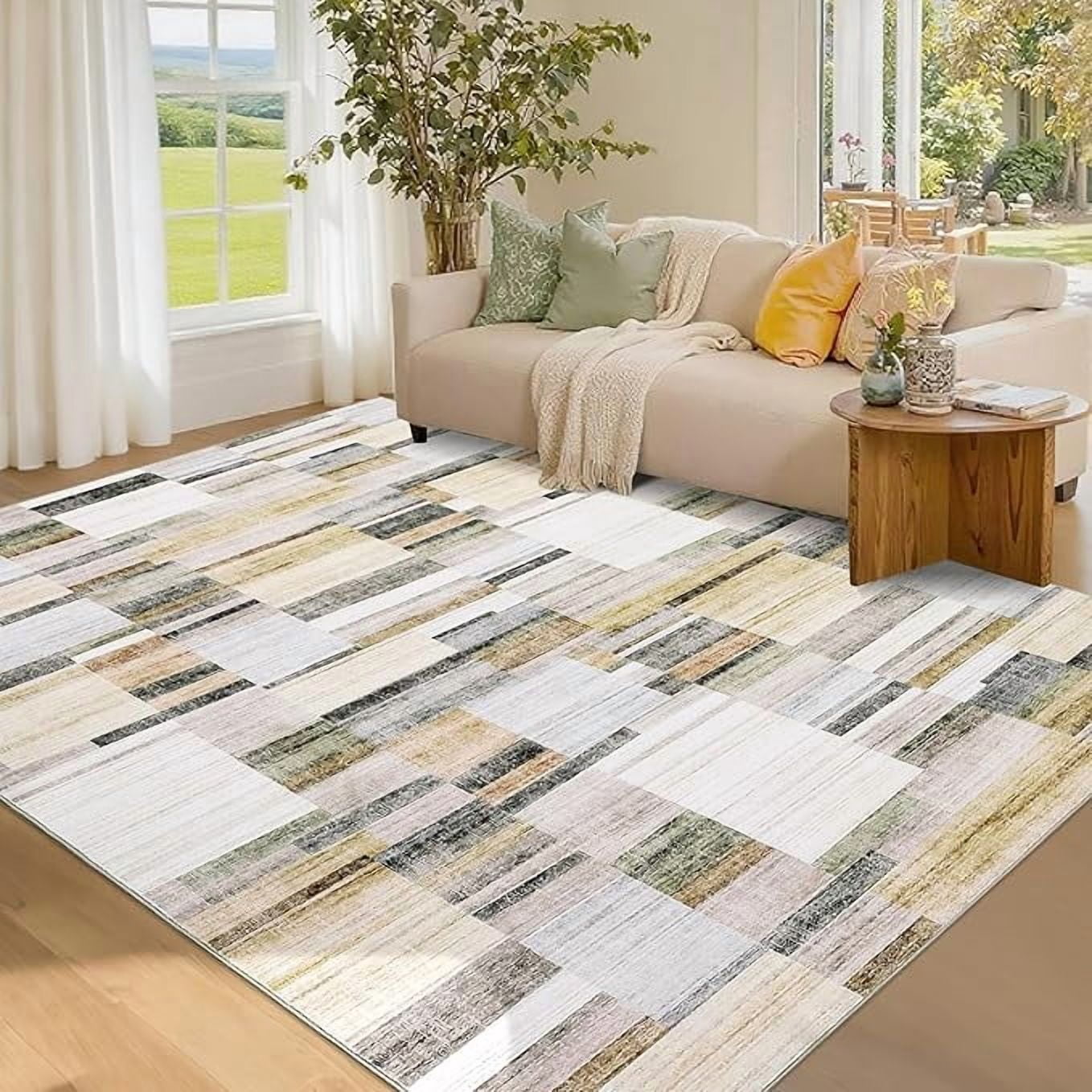 Washable Rug 9x12 Area Rug for Bedroom Geometric Modern Living Room Rug Farmhouse Non Slip Large Area Rug Soft Throw Rugs Stain Resistant Carpet for Dining Room Nursery Grey 9'x12'
