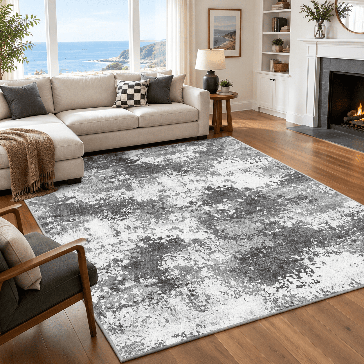 Washable Rug 9x12 Area Rugs For Living Room Bedroom Carpet Grey Indoor ...