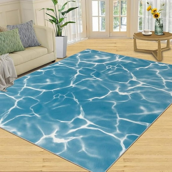 Washable Rug, Blue Gradient Water Pattern Rugs For Living Room, Summer Home Decor Large Area Rug, Soft Noise Reduction Rug Non-Slip Rug For Bedroom Office Floor Rug 5x6ft