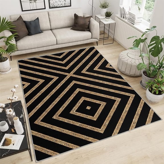 Washable Rug, Golden Abstract Geometry Rugs For Living Room, Modern Nordic Style Large Area Rug, Soft High Traffic Rug Non-Slip Rug For Bedroom Office Floor Rug 2x3ft