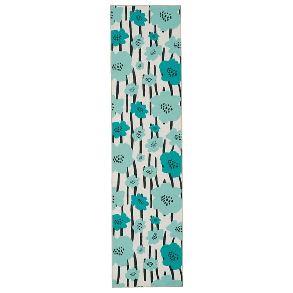 Linon Home Décor Washable Laurel Area Rug or Runner Collection, Ivory and Blue, 2' x 8'