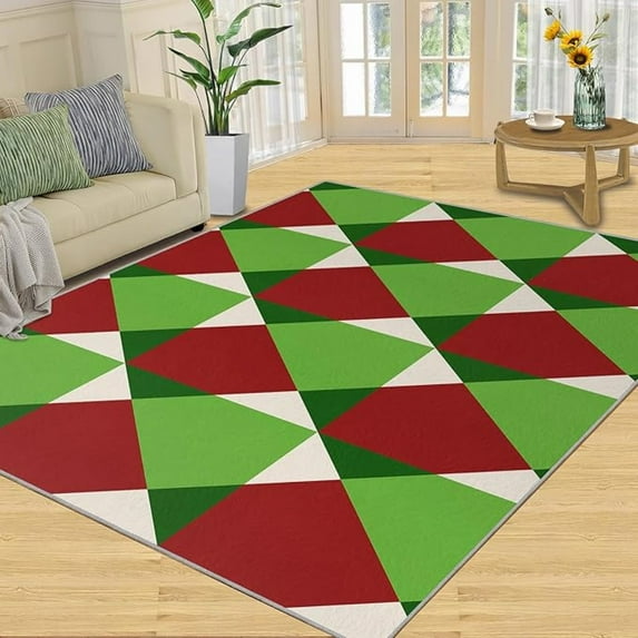 Washable Rug For Living Room, Red Green Geometry Rug, Nordic Style Rug For Bedroom Soft Low-Pile Rug Non-Slip Rug High Traffic Rug For Dining Room Study Office Rug 4x6ft