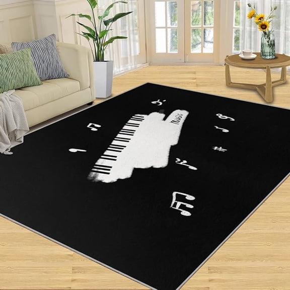 Washable Rug, Music Piano Rugs For Living Room, Modern Music Lovers Large Area Rug, Soft Non-Shedding Rug Non-Slip Rug For Bedroom Music Room Floor Rug 1x2ft