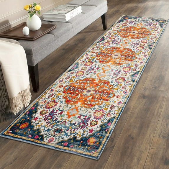 Washable Rug, Rug Runners for Hallways, Non Slip Vintage Kitchen Runner Rug Ultra-Thin Bathroom Runner Rugs Carpet Laundry Room Bedroom (2x8ft,02)