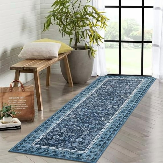 Washable Rug Runner Vintage Rug Traditional Rug Non-Slip Grey Runner Rugs with Rubber Backing Low-Pile Ultra-Soft Distressed Rug for Kitchen Bedroom 2x6/5x7/6x9/8x10/9x12