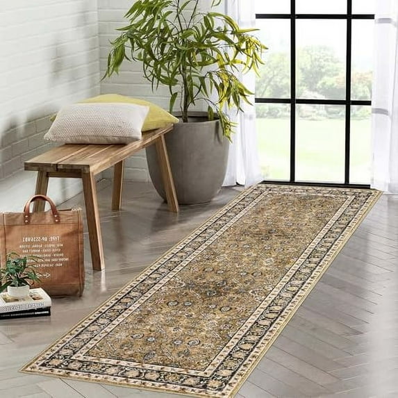 Washable Rug Runner Vintage Rug Traditional Rug Non-Slip Grey Runner Rugs with Rubber Backing Low-Pile Ultra-Soft Distressed Rug for Kitchen Bedroom 2x6/5x7/6x9/8x10/9x12