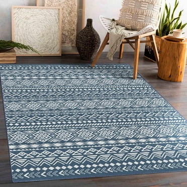 Washable Rug, Ultra Soft Area Rug, Non Slip Abstract Rug Foldable, Stain Resistant Rugs For Living Room Bedroom, Moroccan Fuzzy Rug (Navy) 1x2ft