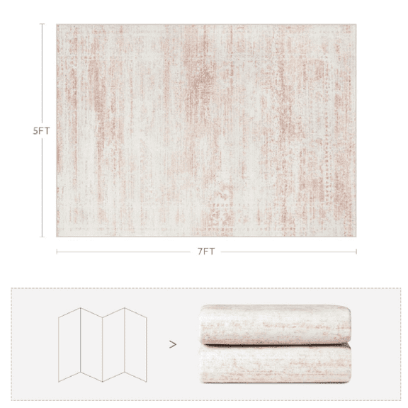 Washable Rugs 5x7 Area Rugs for Living Room,Bedroom,Dining Room- Ultra Soft Faux Wool Nursery Rug for Baby Girl,Neutral Light Pink Low Pile Vintage Carpets for Dorm Kids Playroom,Non Slip