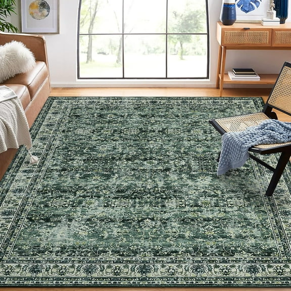 Washable Rugs,5x7 Area Rugs for Living Room,Rugs for Bedroom,Large Carpets,Non Slip Non Shedding Rugs Vintage Oriental Low Pile Rug Foldable Carpet for Kids Room