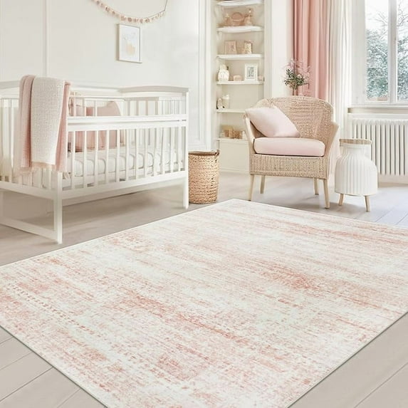 Washable Rugs 8x10 Area Rugs for Living Room,Modern Abstract Rugs for Bedroom,Large Carpets,Ultra Soft Faux Wool Retro Dining Room Rug,Non Slip&Non-Shedding Low Pile Print Rug- Pink-white