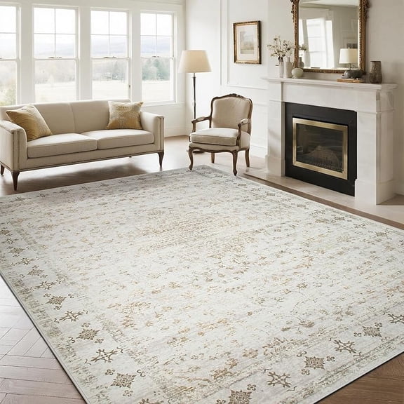 Washable Rugs 8x10 Area Rugs for Living Room,Rugs for Bedroom,Large Carpets,Ultra Soft Faux Wool Retro Dining Room Rug,Non Slip&Non-Shedding Low Pile Vintage Print Rug for Home Office-Green