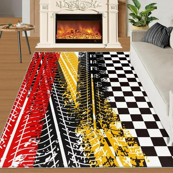 Washable Rugs Black Red Yellow Graffiti Race Car Rug, Colorful Cars Print Rug For Bedroom Thin Rug, Apply To Dining Room Bedroom Children's Room Study Office Game Room 1x2ft