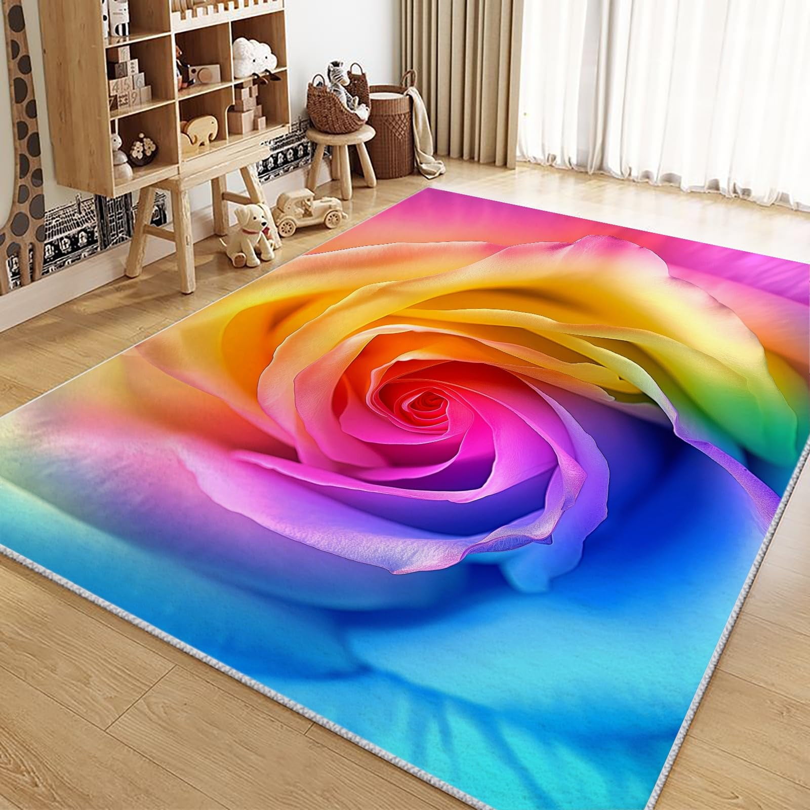 Washable Rugs Living Room Area Rugs, Rainbow Rose Rugs Non Slip Carpet ...