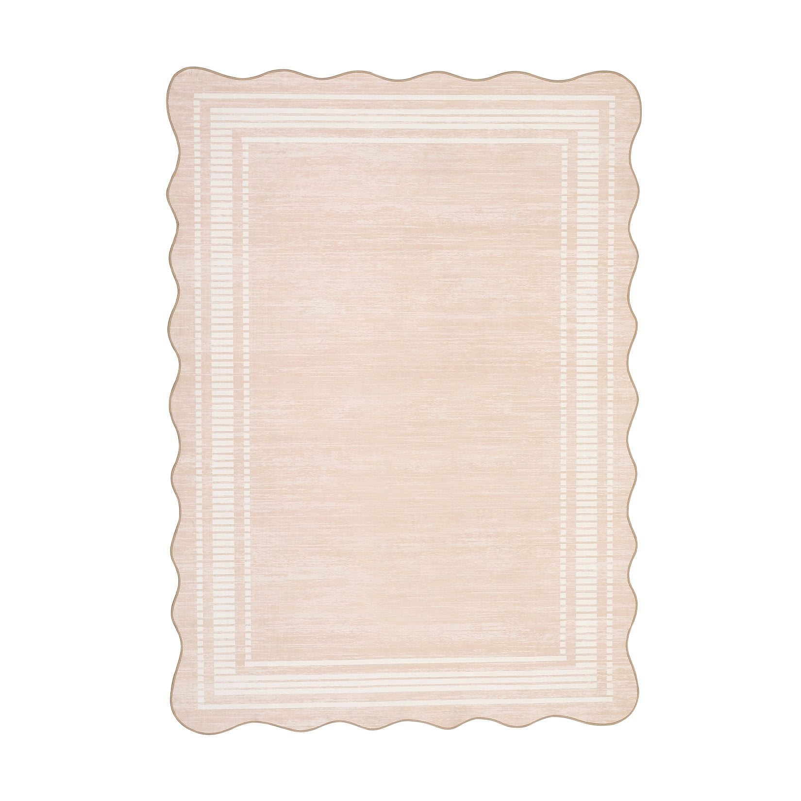 Washable Rugs for Living Room, Non Slip Modern Scalloped Rugs, Low Pile Soft Stain Resistant Rug Non Shedding Modern Print Floor Mats for Home Decor