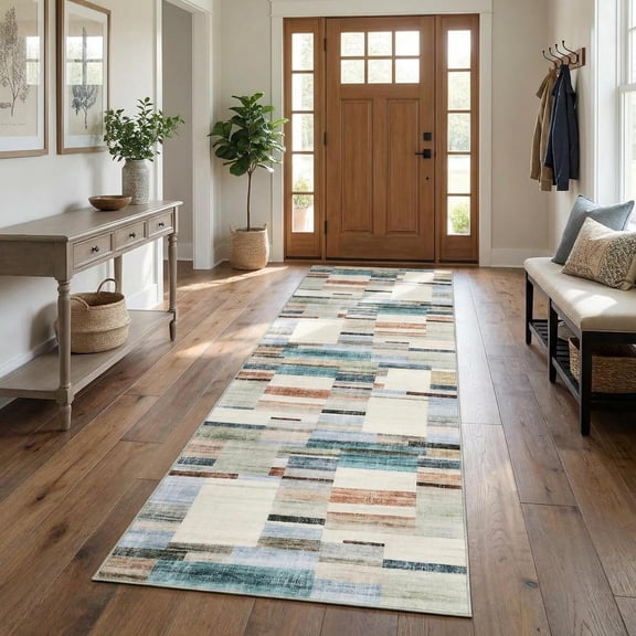 Washable Runner 2x8 Rugs for Entryway Non Slip Kitchen Runner Natural Colorful Printed Low Pile Hallway Rug Stain Resistant Carpet for Bathroom Laundry Room Bedside, Colorful